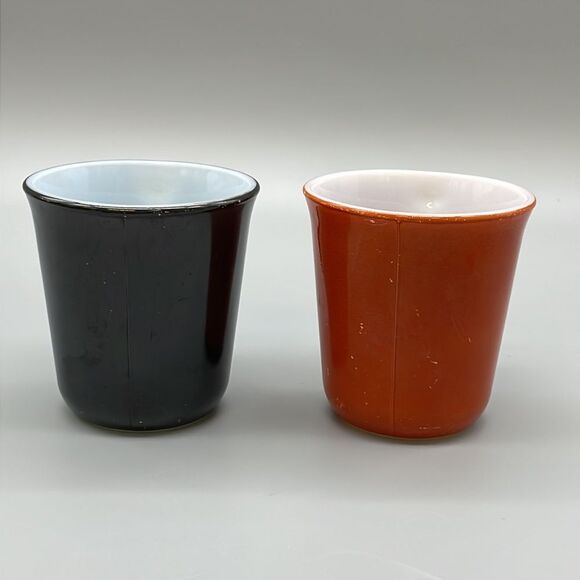 2 Vintage Milk Glass Mugs Corelle Orange & White Mug Pyrex Black & White Mug - Picture 5 of 10